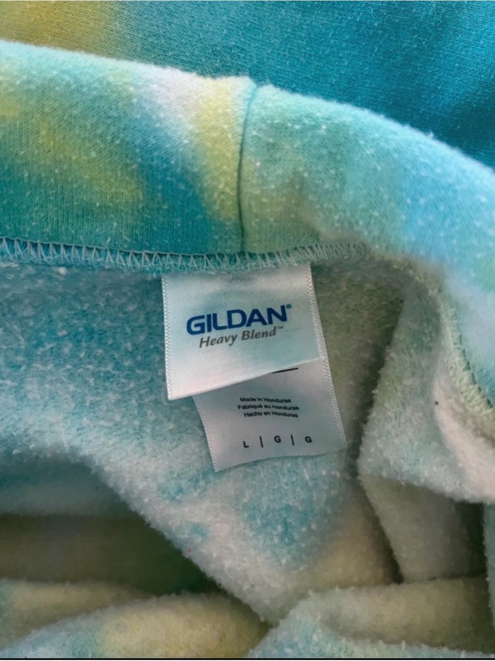 Gildan Tie-Dye Hoodie with Alien 'STRANGE' Graphic - Blue & Yellow - Picture 3 of 3